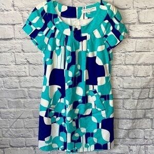 Trina Turk Mid Mod Geo Abstract Print Floral Texture Fabric Babydoll Shift Dress